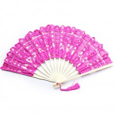 High Quality Wedding Decoration Gifts Craft Fashion Elegant Flower Rose Lace Folding Silk Cloth Hand Fan wholesalers
